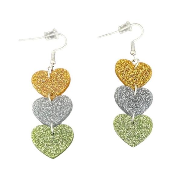 Multicolor Glitter Heart Drop Earrings - Picture 1 of 4